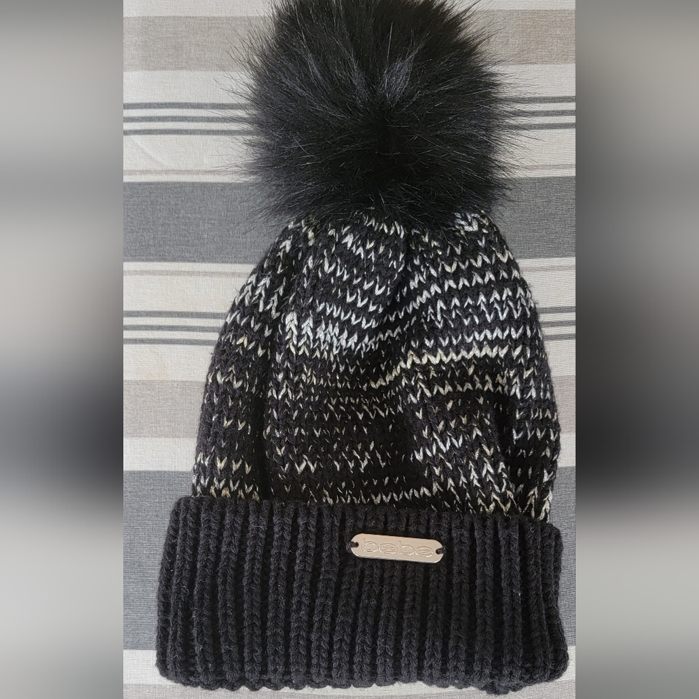 Bebe knitted hat beanie faux fur pom